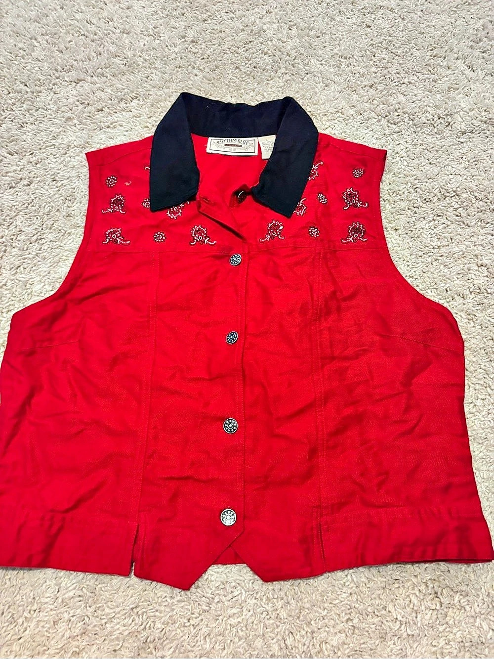 Rhythm & Blue Red & Black Paisley Button Front Vest size L